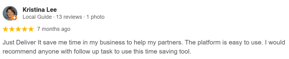 Customer review from Kristina Lee